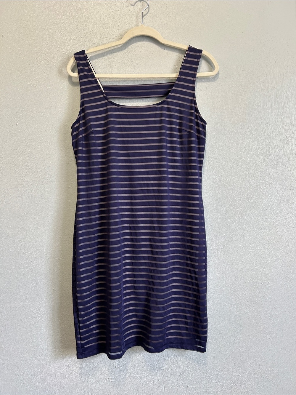 Jennifer Lopez Navy and Gray Striped Sleeveless Mini Dress